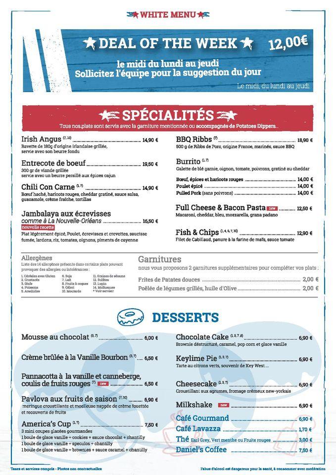 Menu at White Shelter restaurant, Bouguenais