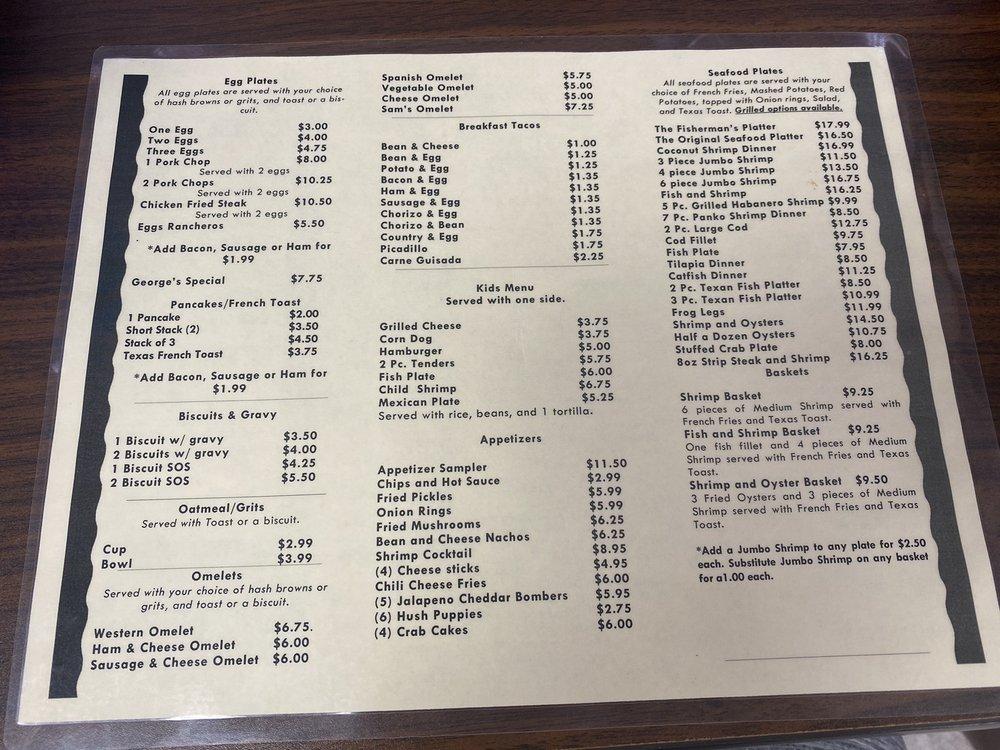 Menu at Sherry's Texan Seafood Restaurant, San Antonio, Pleasanton Rd