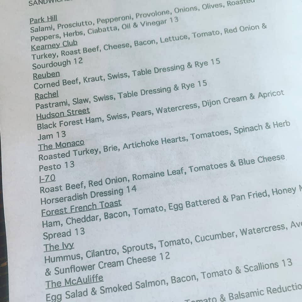 Menu at Tables restaurant, Denver