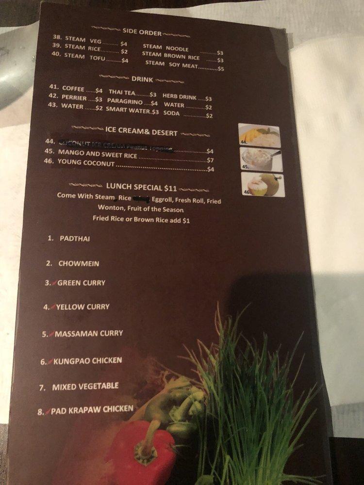 Menu at Thai Vegan restaurant, Beverly Hills, 1/2 S Santa Monica Blvd