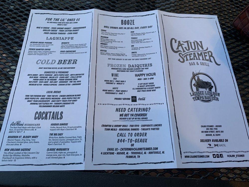 Menu at Cajun Steamer Bar & Grill, Hoover, 180 Main St 200