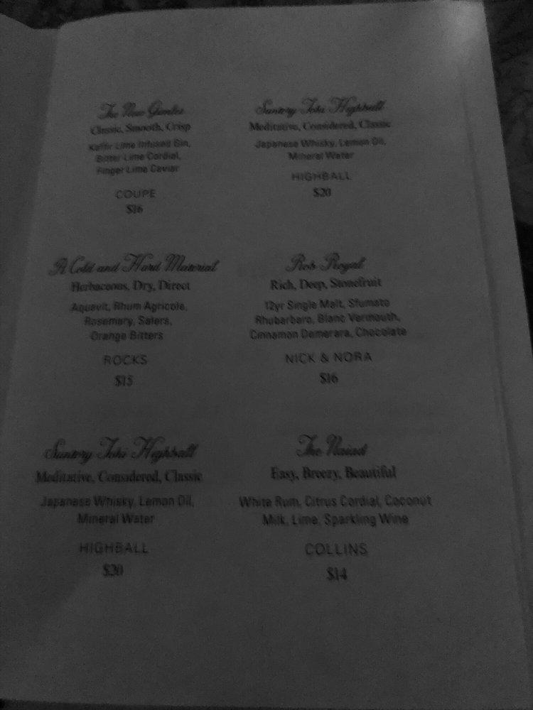 Menu at Candy Bar, Detroit