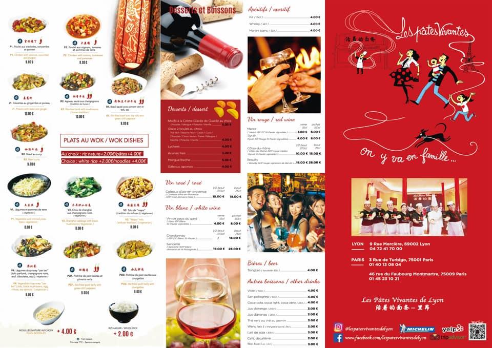 Menu au Les Pâtes Vivantes de Lyon restaurant, Lyon