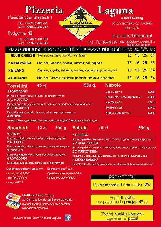 Menu at Pizzeria Laguna, Torun, Powstańców Śląskich 1