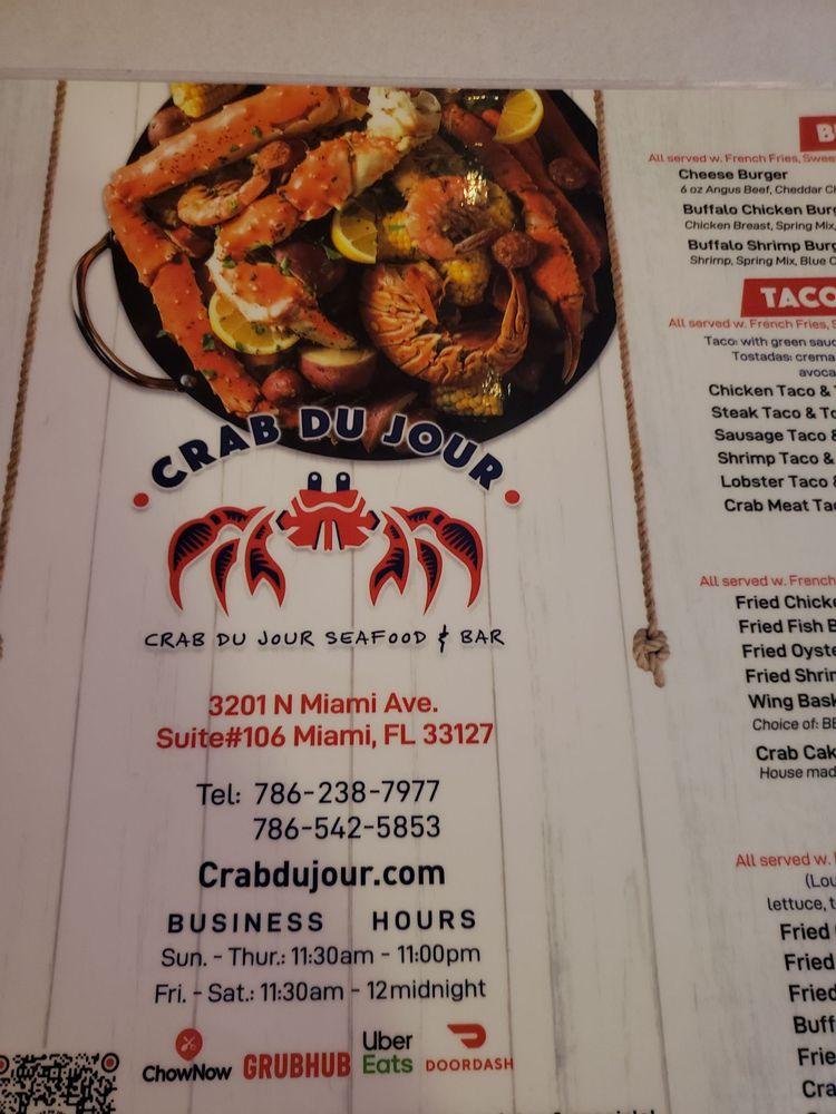 Carta de Crab Du Jour Cajun Seafood Midtown Miami, Miami