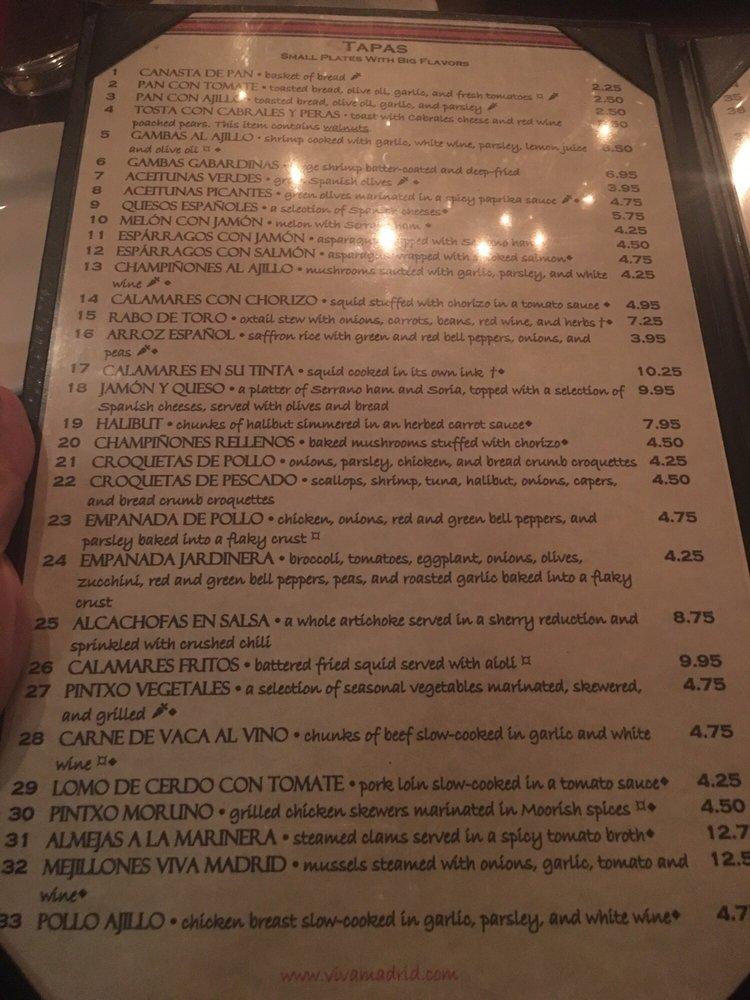 Menu at Viva Madrid pub & bar, Claremont, 225 N Yale Ave