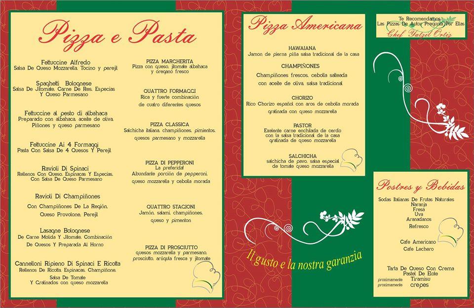 Menu at Pizza y pasta la pastoresa restaurant, Coatepec