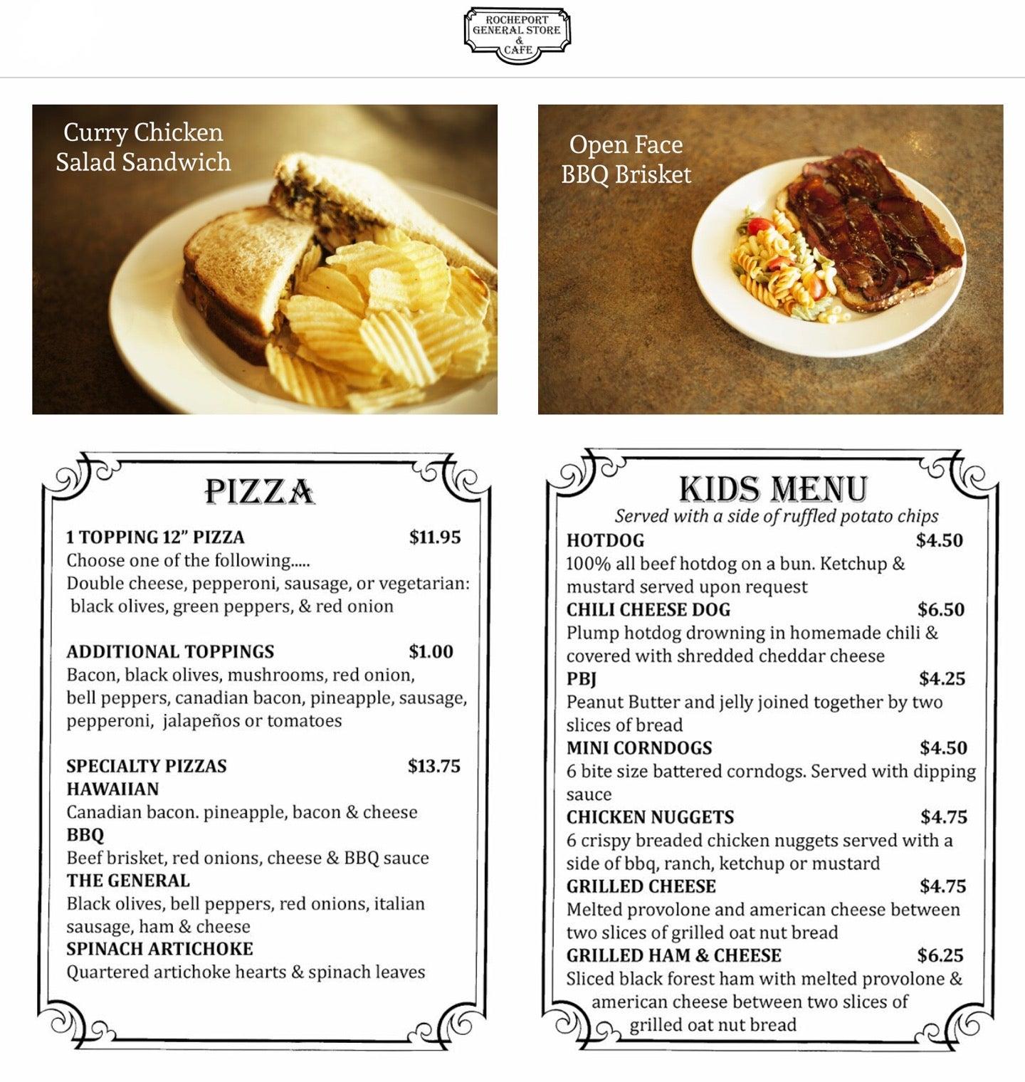 Menu at Rocheport General Store cafe, Rocheport