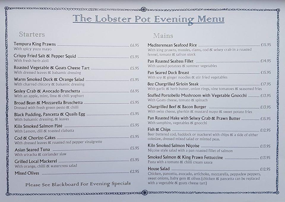 Menu at The Lobster Pot restaurant, Bognor Regis