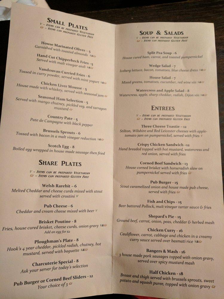 Menu at The Red Lion Pub, Chicago