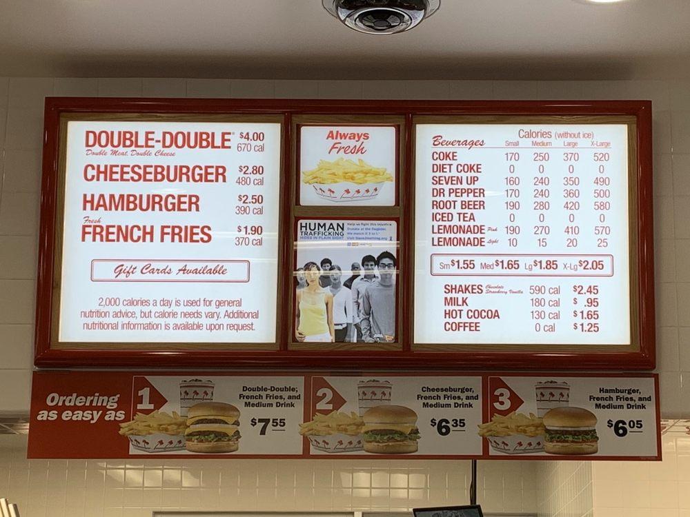 Menu at In-N-Out Burger fast food, Keizer