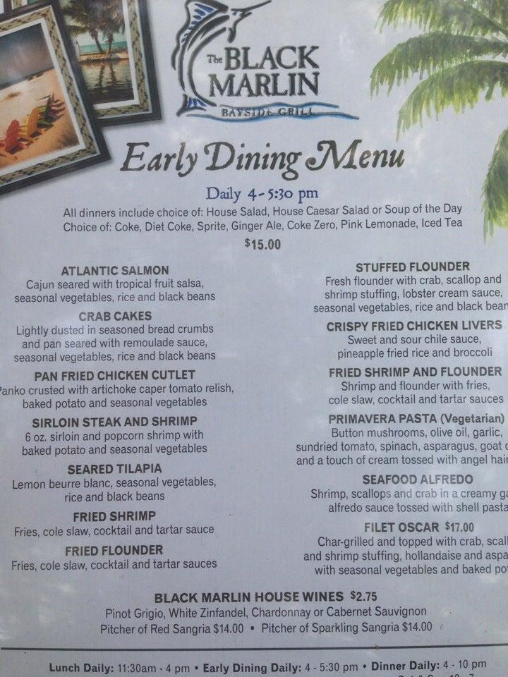 Menu at Black Marlin Bayside Grill steakhouse, Hilton Head Island