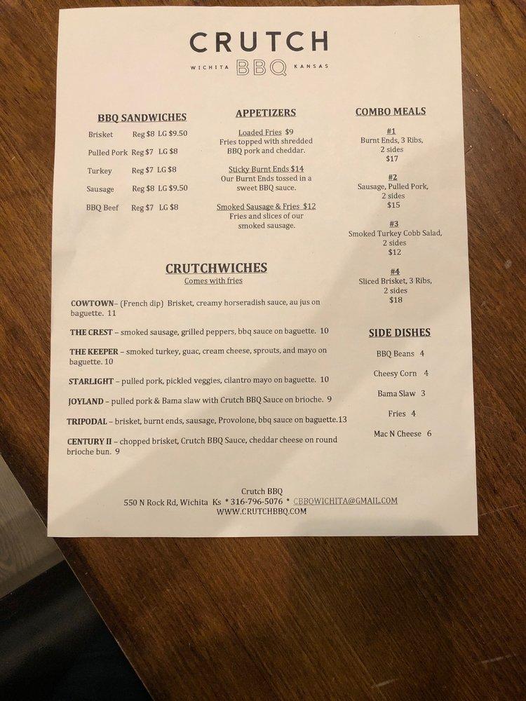 Carta de barbacoa Crutch & Biscuit, Wichita