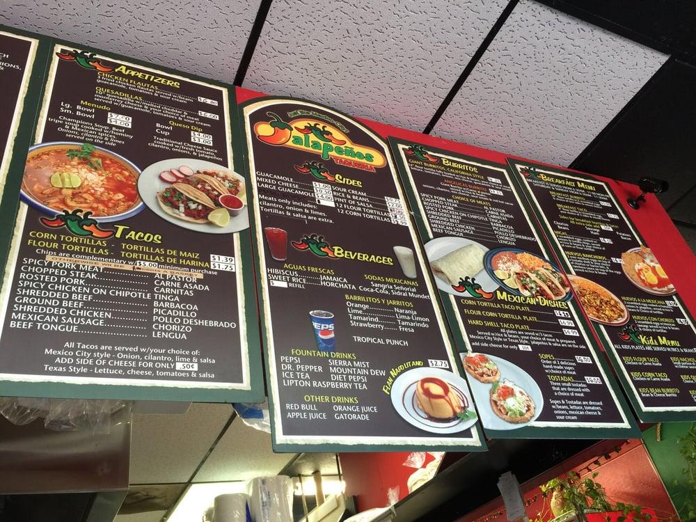 Menu at Jalapeños Taqueria restaurant, Keller