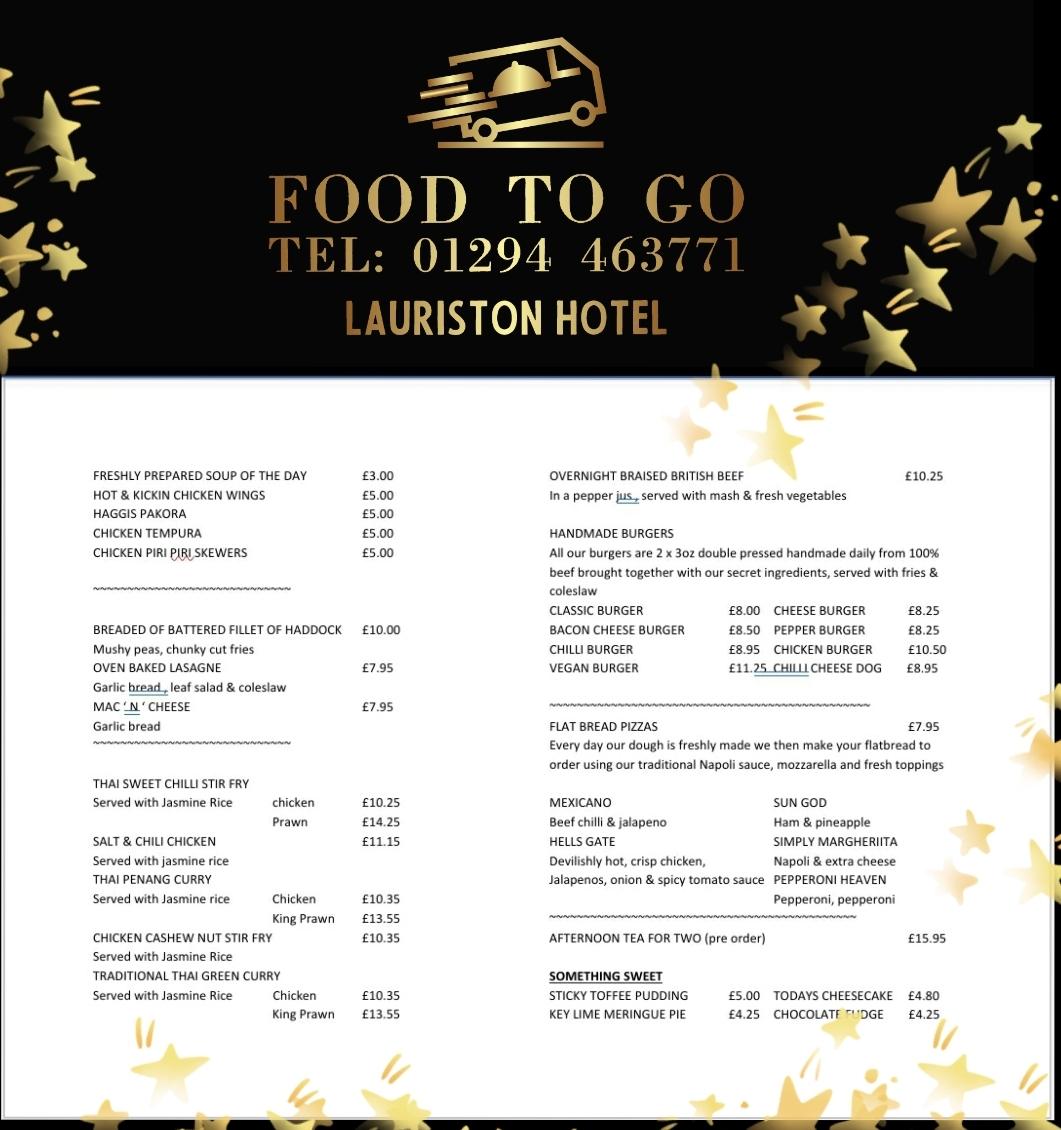Menu at The Lauriston Hotel pub & bar, Ardrossan
