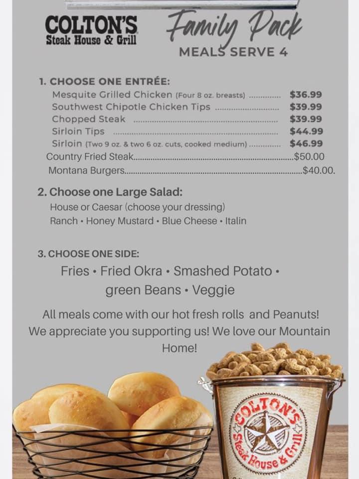 Menu at Colton's Steak House & Grill steakhouse, Mountain Home