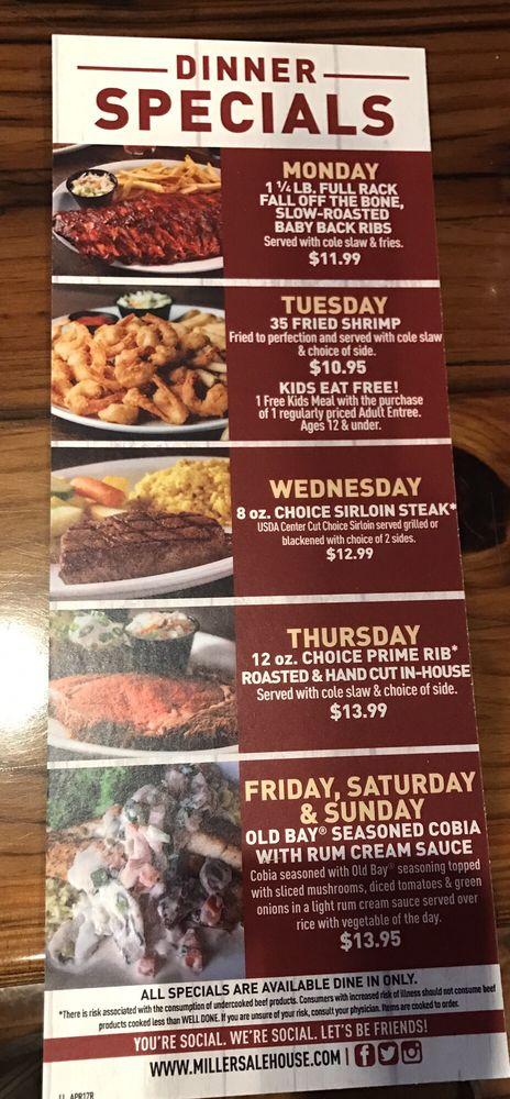 Menu at Miller's Ale House pub & bar, Coral Springs