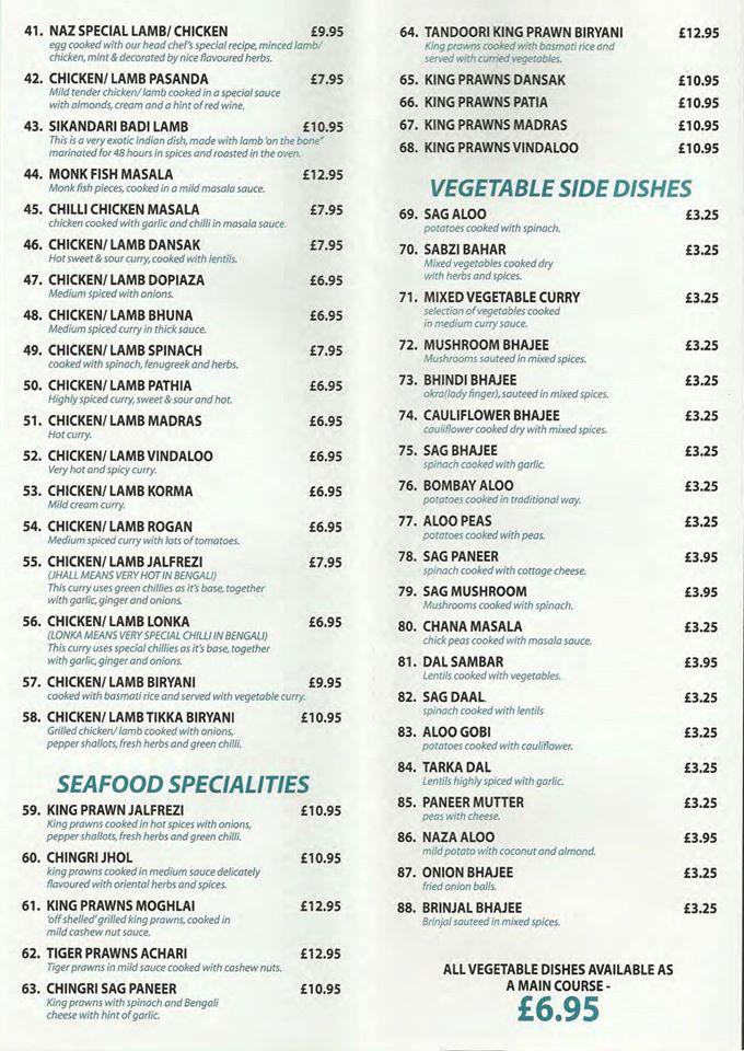 Menu at Spices Indian Cuisine restaurant, Slough