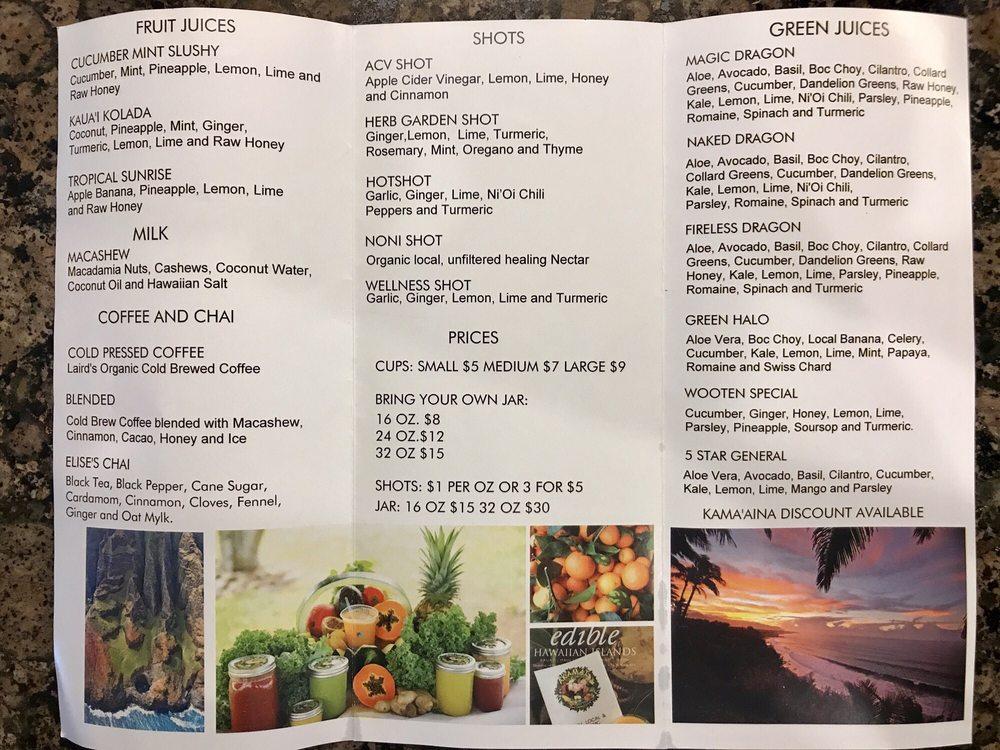 Menu at Akamai Juice Company pub & bar, Hanalei