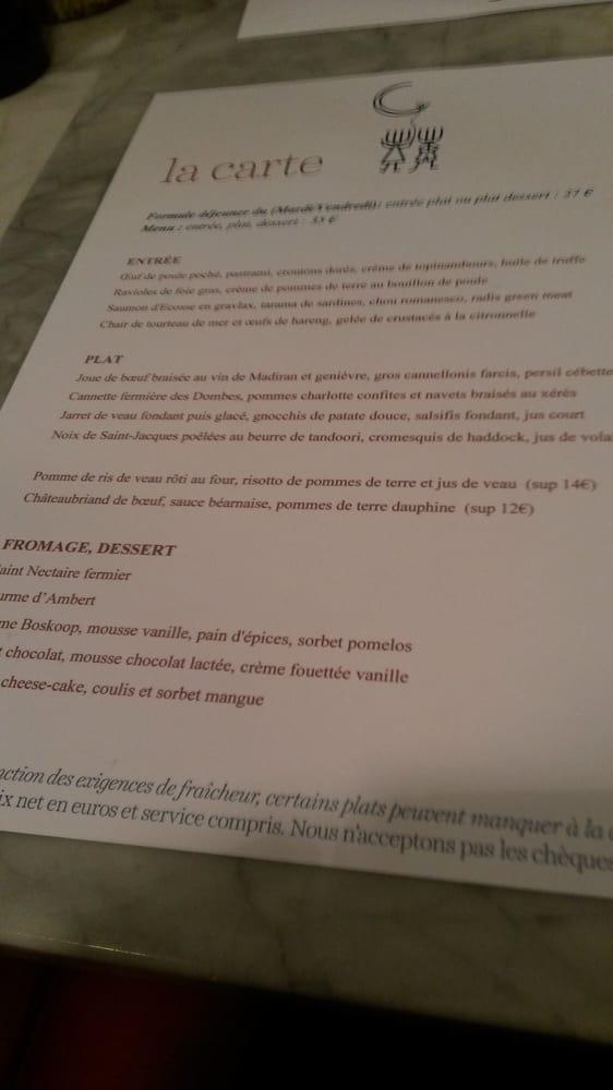Menu at Aux enfants gâtés restaurant, Paris