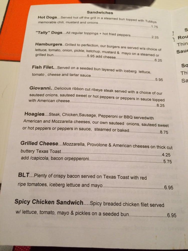 Menu at Tubby's Cafe, Clarksburg