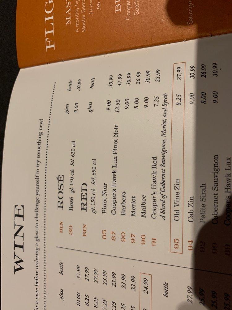 Menu at Cooper's Hawk Winery & Restaurant Rockville, Rockville