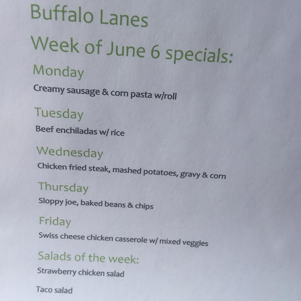 Menu at Buffalo Lanes, Buffalo Center