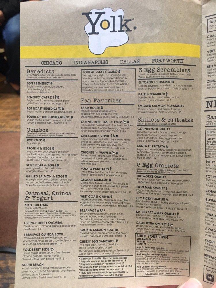 Menu at Yolk Sundance Square restaurant, Fort Worth