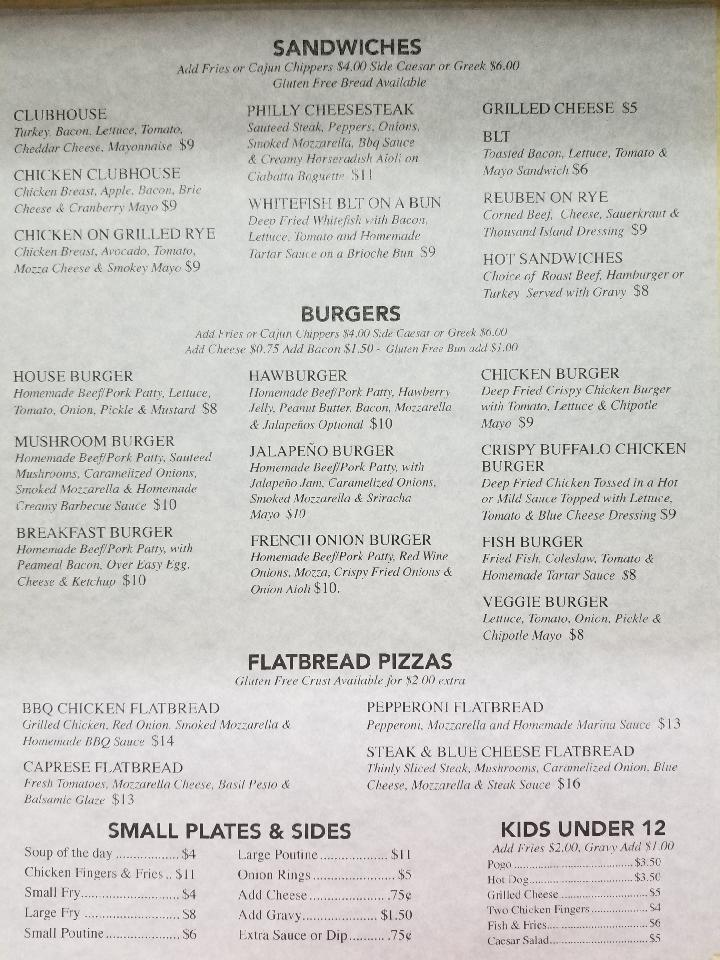 Menu at Elliott's Restaurant, Little Current