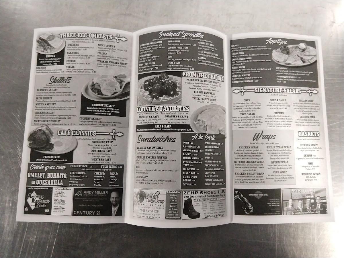 Menu at Harlan Cafe, Harlan