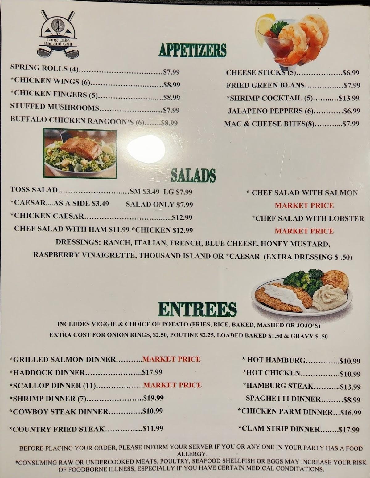 Menu at Long Lake Bar & Grill, USA, 744 Lake Shore Rd