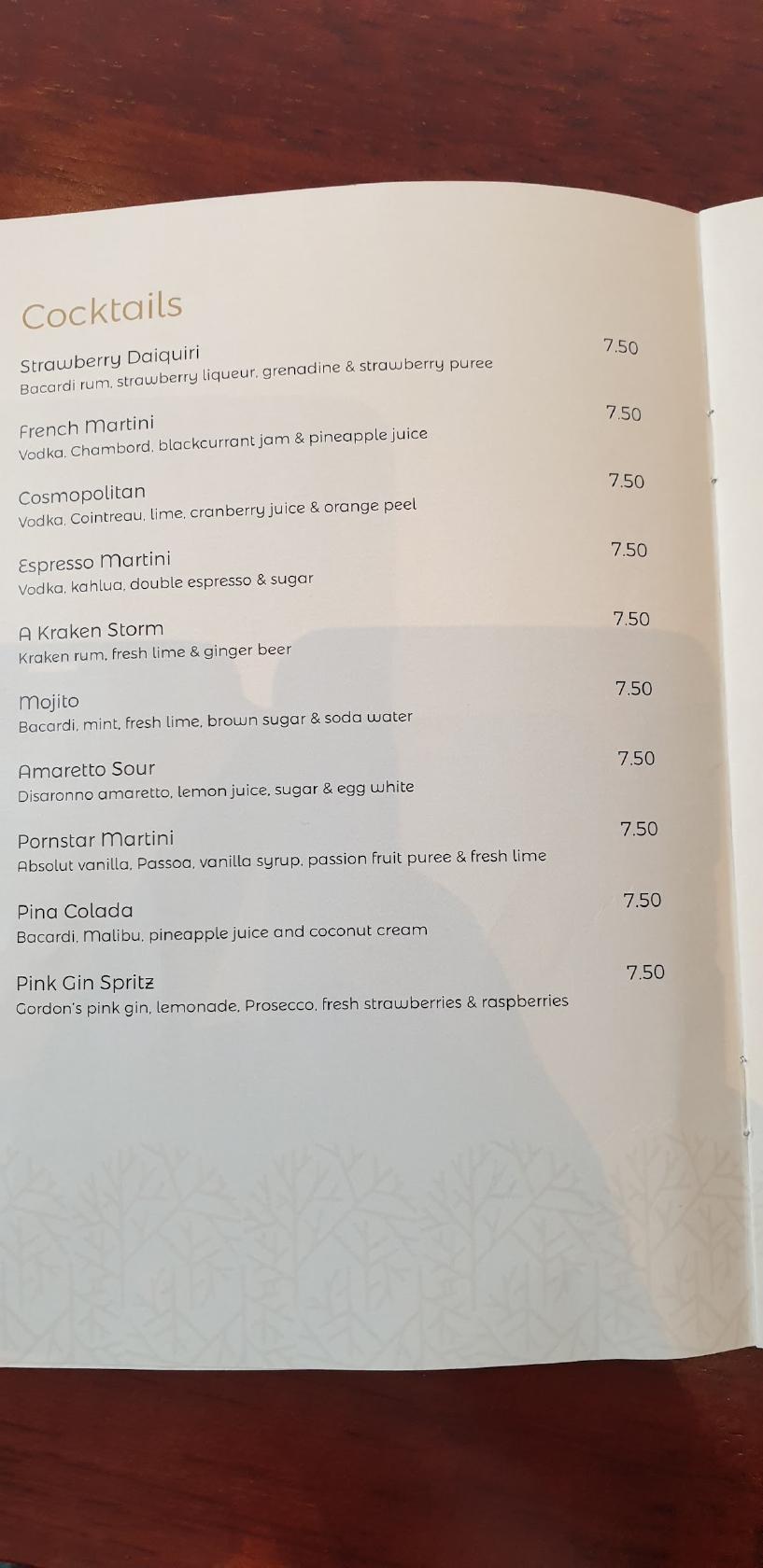 Menu at The Treehouse Restaurant, Muff