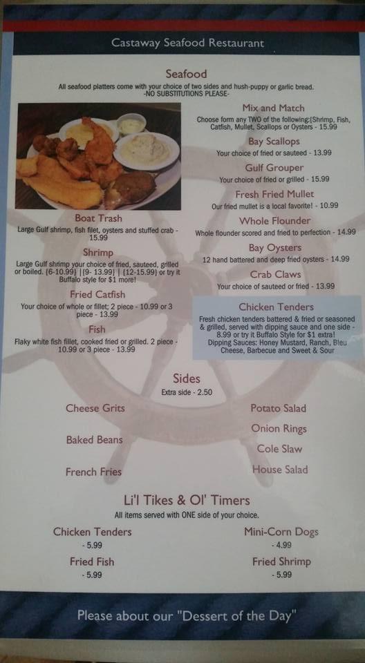 Menu at Castaway Seafood Restaurant, Bonifay