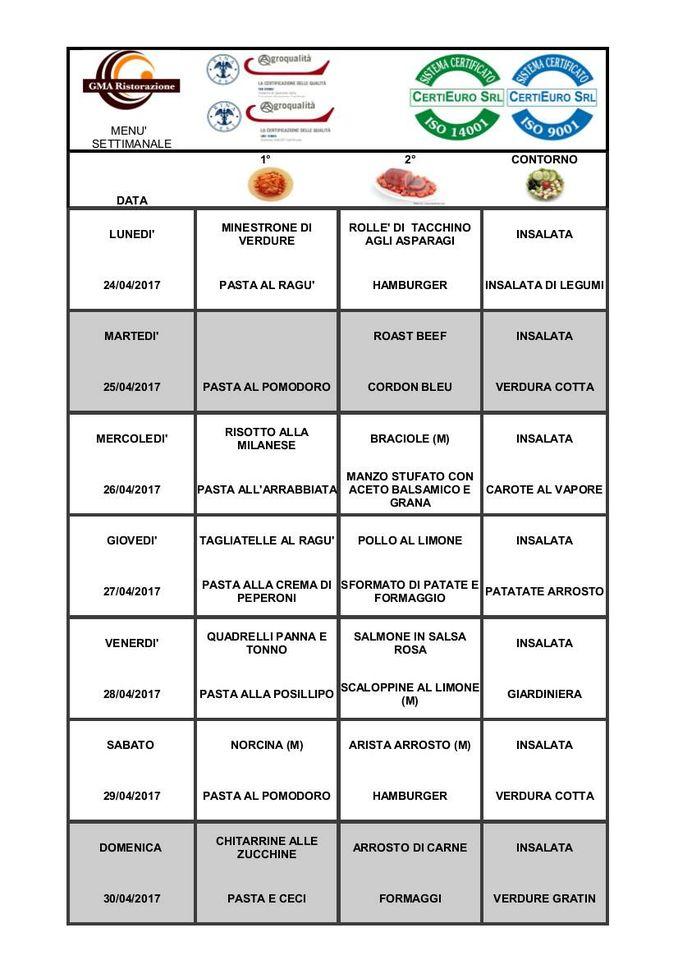 Menu di Ristorante Self GMA Ristorazione srl 