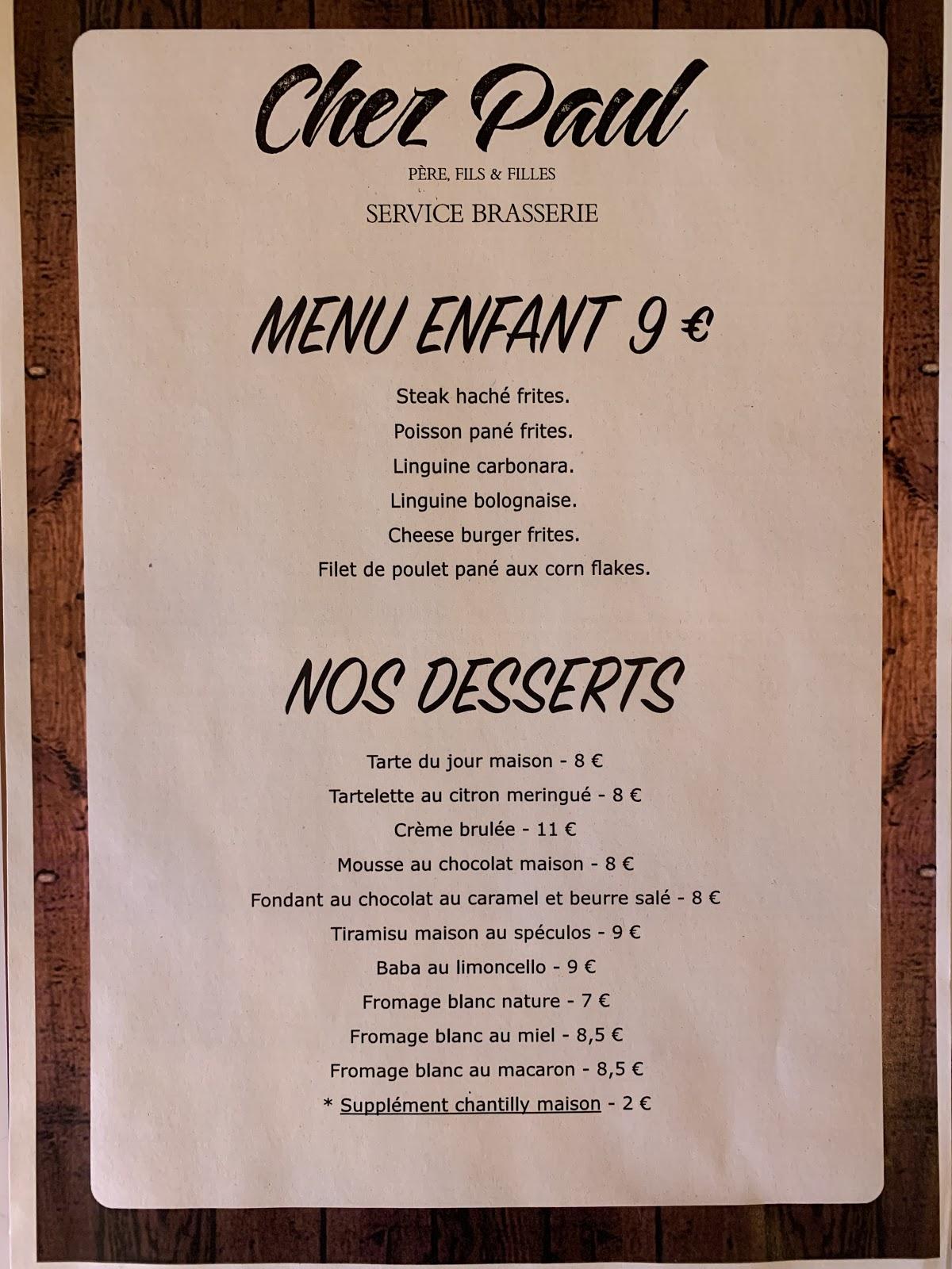 menu petit dejeuner chez paul