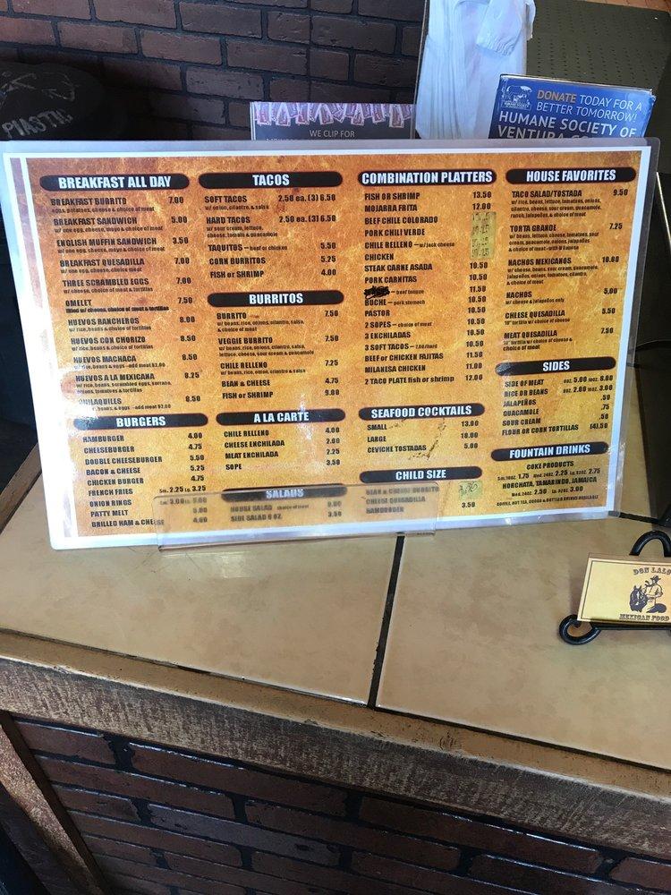 Menu at Don Lalos Mexican Food restaurant, Ojai