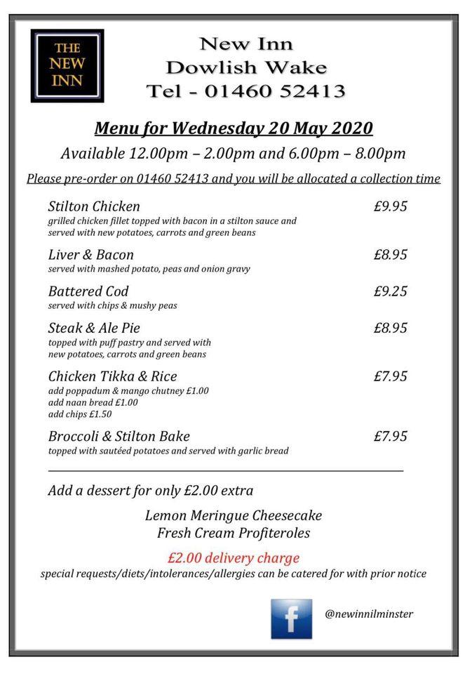 Menu at The New Inn pub & bar, Ilminster