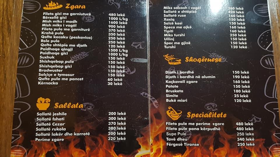 Speisekarte von Zgara Te Pazari restaurant, Tirana