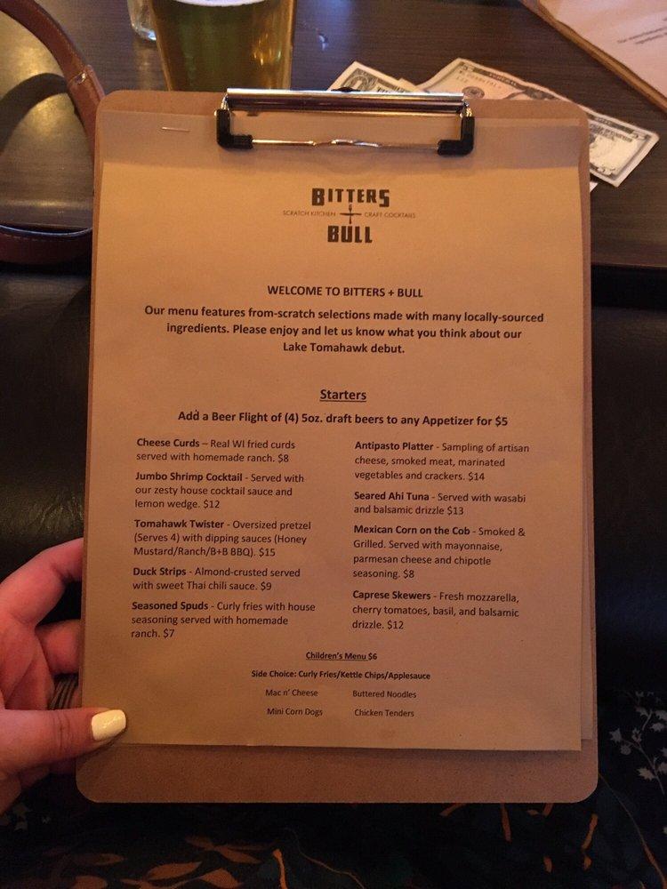 Menu at Bitters + Bull pub & bar, Lake Tomahawk