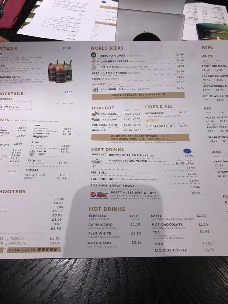 Menu at Cosmo restaurant, Norwich