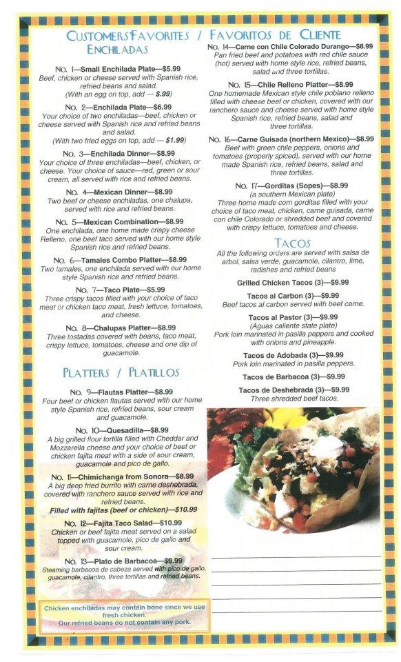 Menu At El Patio Restaurant Canyon