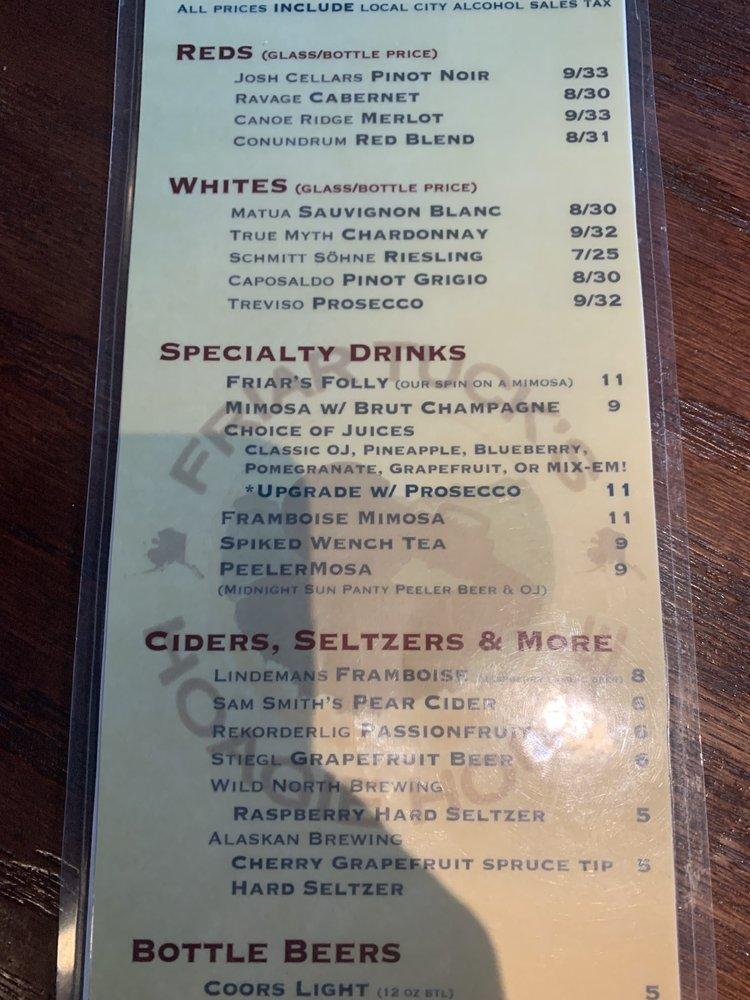 Menu at Friar Tuck's Hoagie House pub & bar, Fairbanks