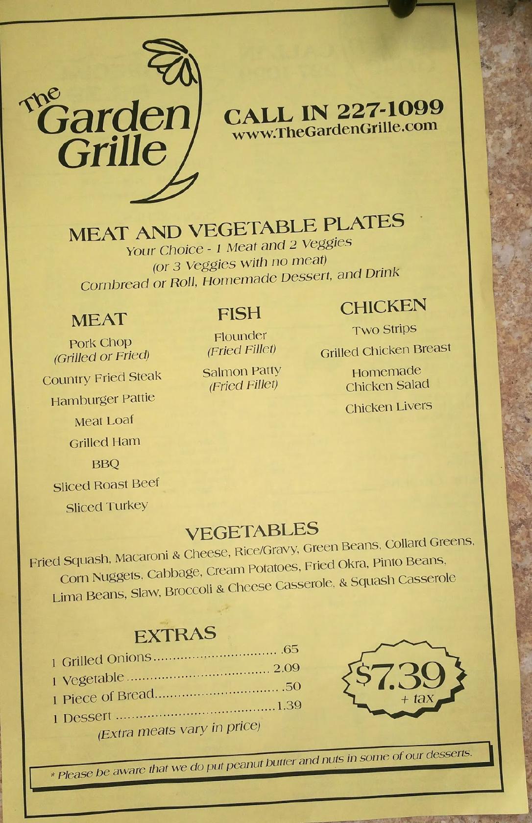 Menu at Garden Grille restaurant, Greenwood