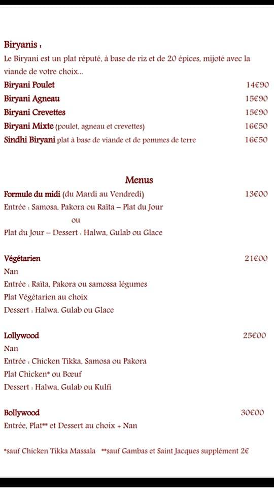 Menu at La Route Des Indes restaurant, Valenciennes