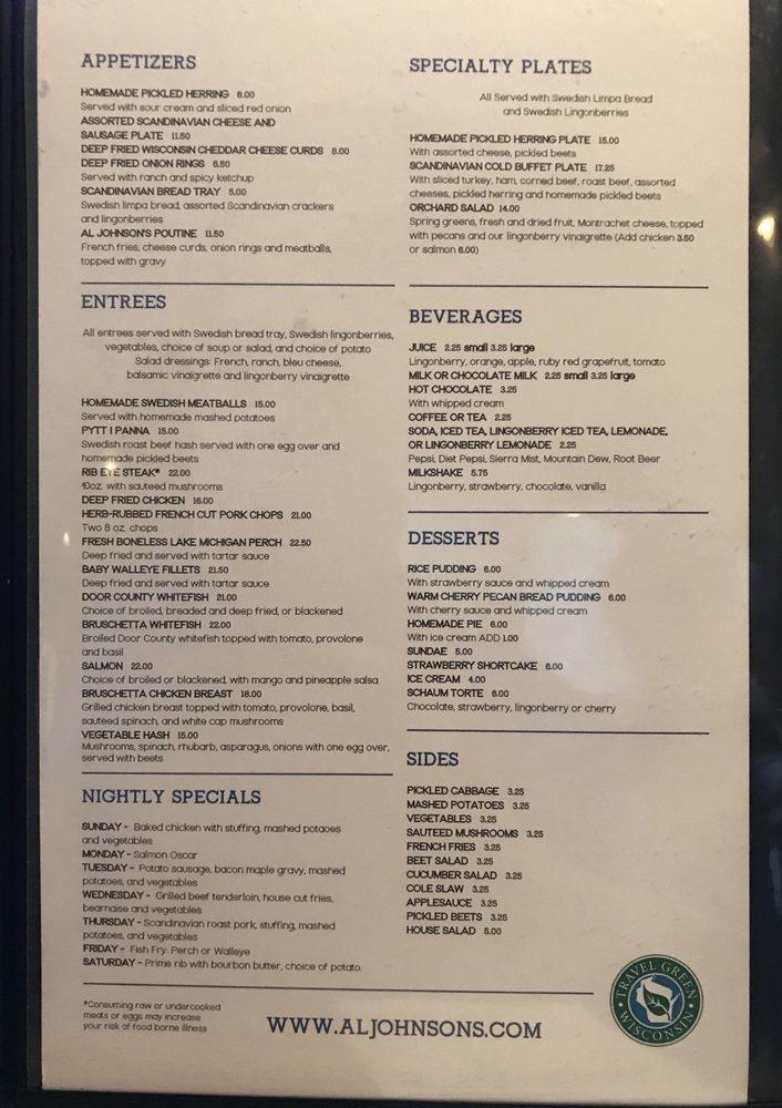 Menu at Al Johnson’s Swedish Restaurant & Butik, Sister Bay