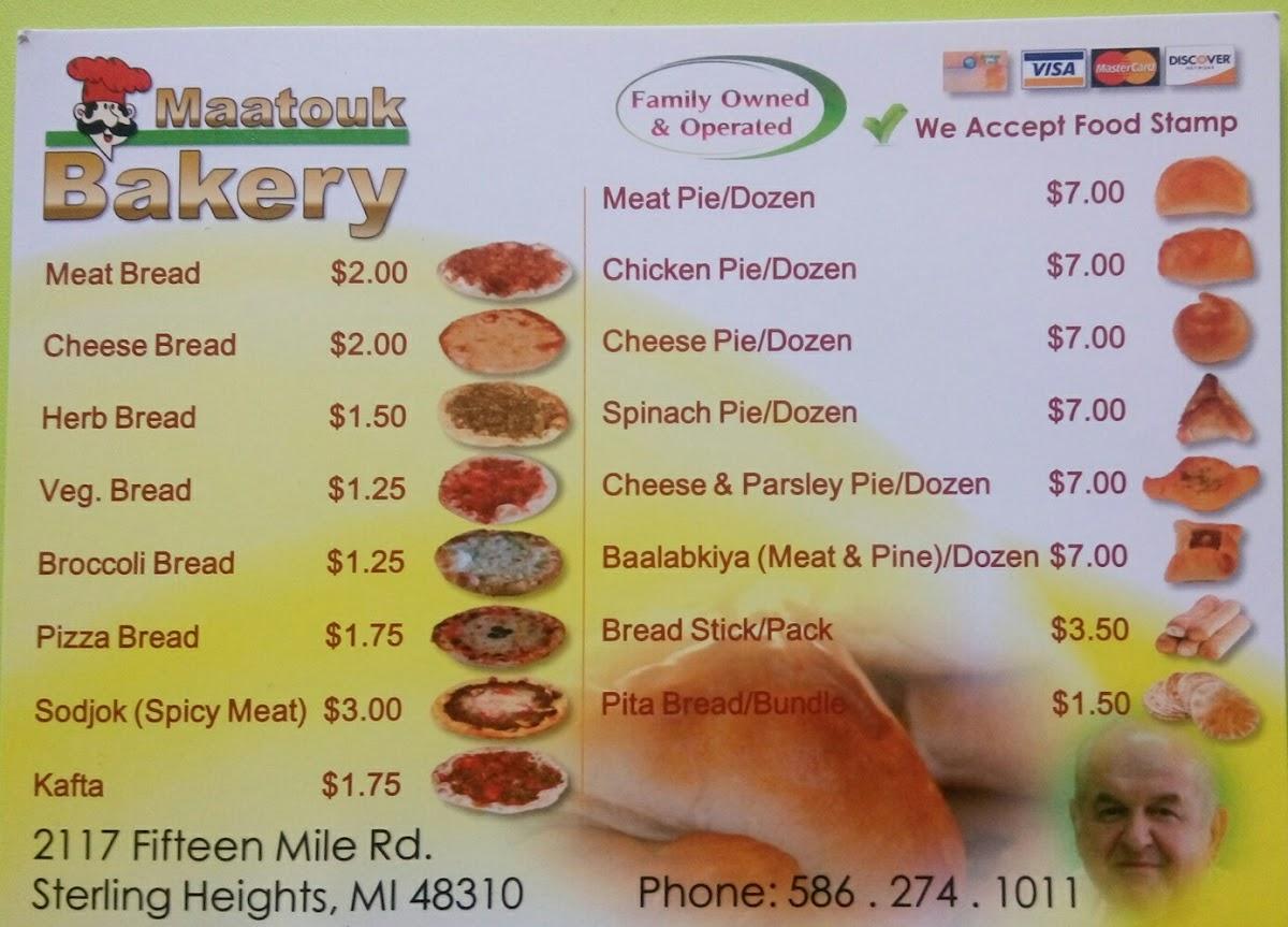 Menu at Maatouk Bakery, Sterling Heights