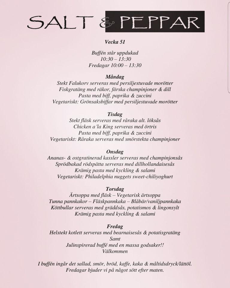 Menu at Restaurant Salt & Pepper, Gävle