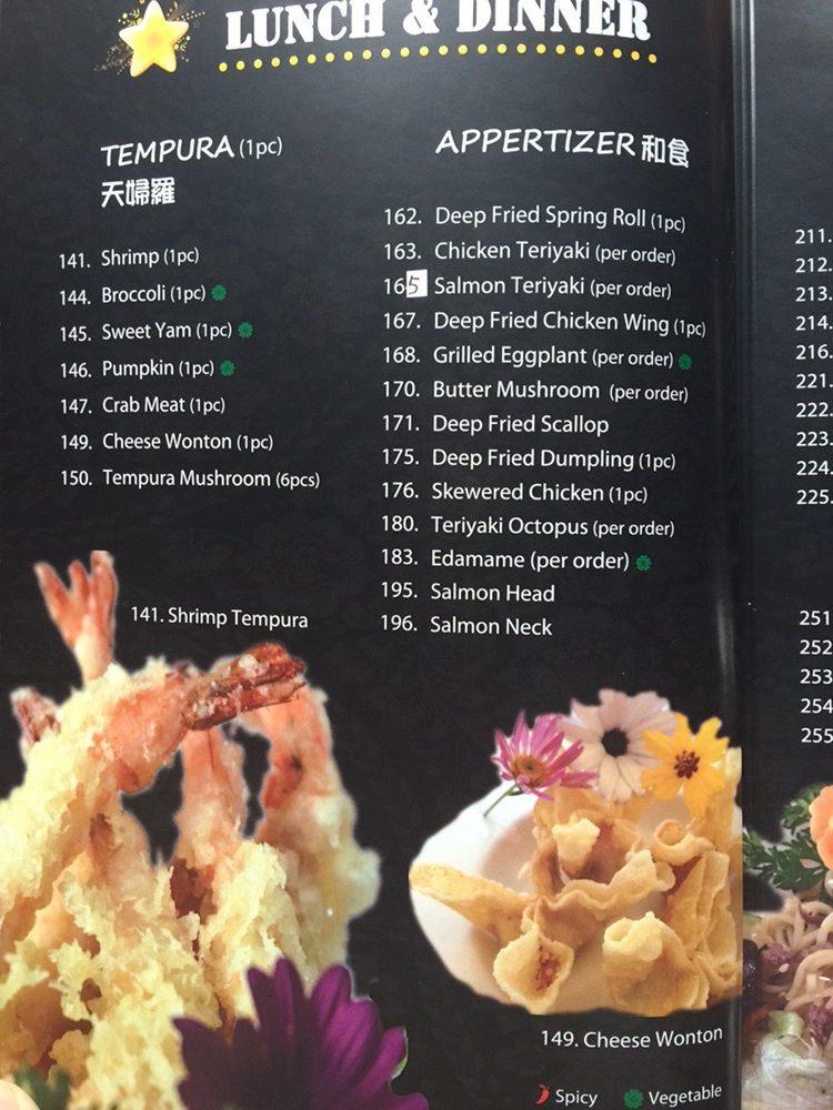 Menu at Sushi Stars restaurant, Kitchener
