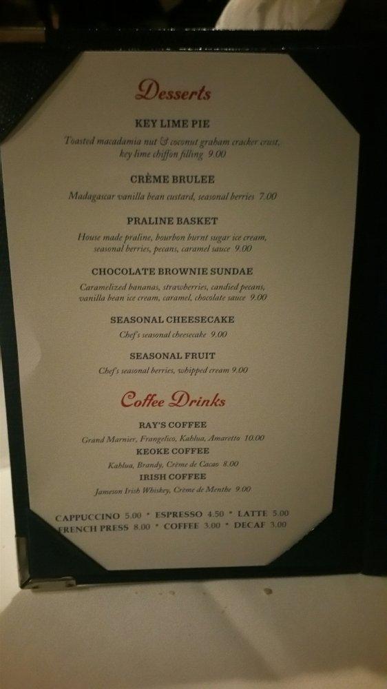 Menu at Ray's on the River steakhouse, Sandy Springs