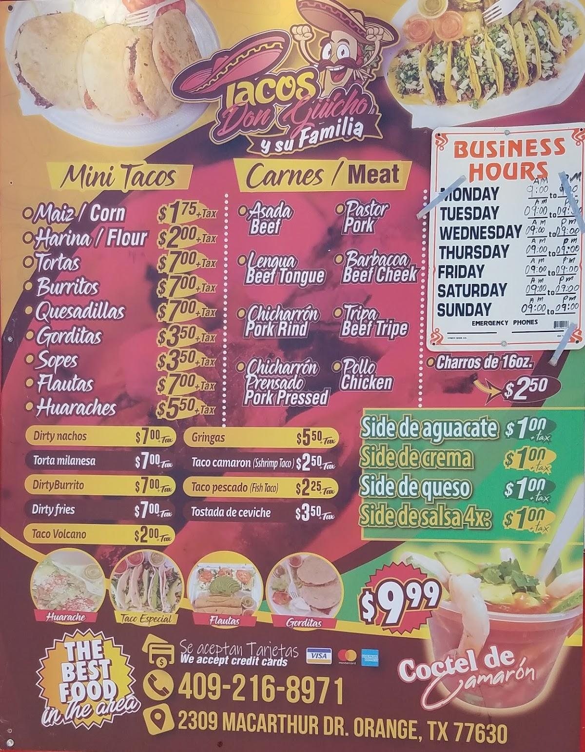 Menu at Tacos Don Guicho y su fam 1 restaurant, Orange